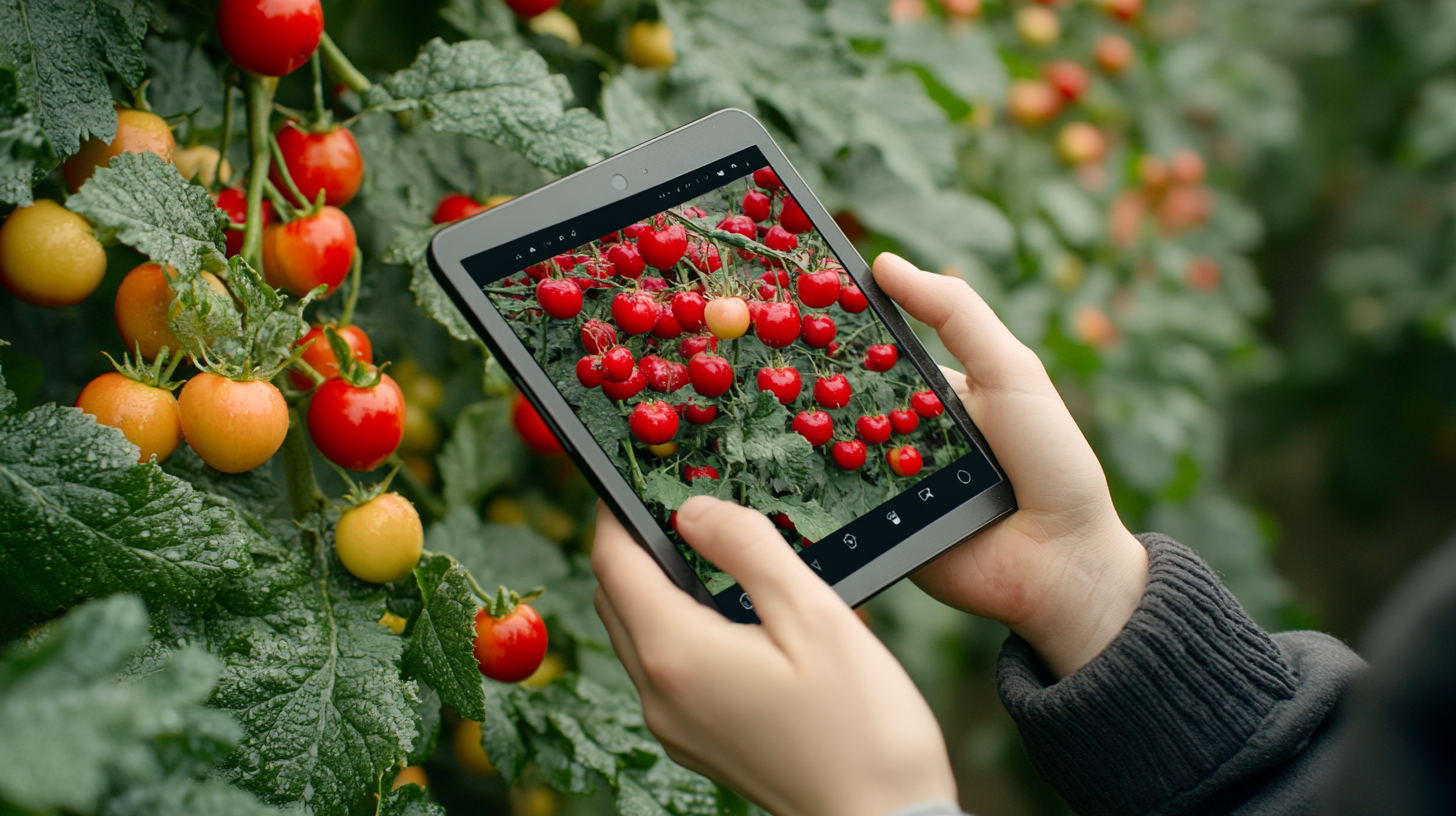 Tablet showing AI assessment of soil and leaf health using Cultor image recognition technology.
