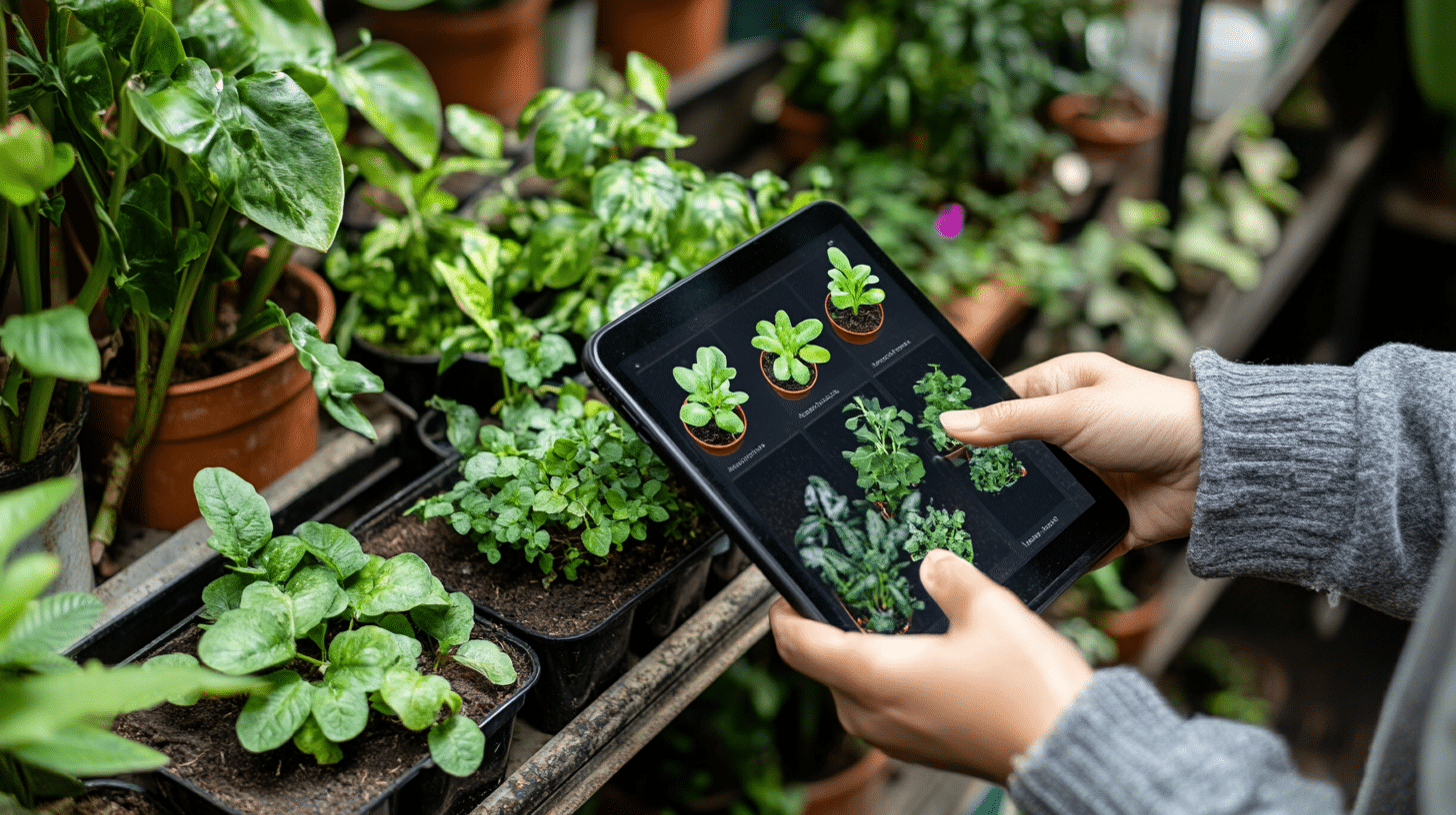 Cultor AI friendly agent optimizing crop rotation on a digital tablet.